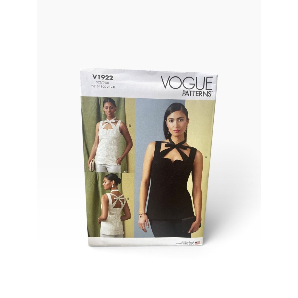 Vogue Sewing Pattern V1922 Misses Top 16-24 White Sweetheart Halter Bow Uncut